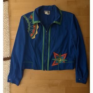 VTG Nancy Bolen City Girl Embroidered Jacket 80s Blue Funky M